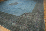 Distressed teal border with subtle violet rose motifs and sky blue field.