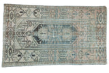 Vintage Distressed Hamadan rug, faded starburst medallion, primitive florals, multi-toned borders.