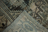 Vintage Distressed Hamadan rug showcasing worn pile texture, visible foundation, and intact selvage.