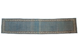 Vintage distressed Mir Sarouk runner with an abrashed dusty blue field, allover minor botehs, and an antique ivory Serbend border, 2'8