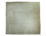 Indian Bijar square carpet, allover Herati motif in ivory, silver, and dusty beige. 14'3