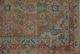 Evenly worn knot heads on a Persian Hamadan runner with coffee, turquoise, and blush tones.