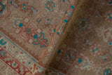 Distressed low-pile weave of a vintage Hamadan runner with turquoise and red Herati motif details.