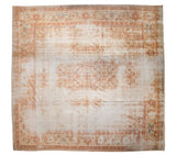 Faded vintage Amritsar square carpet, Herati motif, samovar border, beige, terra cotta, 16'7