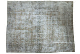 Distressed Persian Meshed rug, allover faded botanical patterns, muted camel, ivory, and slate colors.