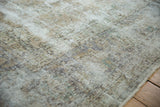 Distressed vintage Meshed rug texture with visible foundation and soft, muted colors.