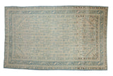 Distressed vintage Sivas carpet with an allover boteh paisley motif in soft powder blue, cream, and silver.
