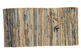 Vintage Chinese Peking rug runner, ivory, blue, brown, yellow, rose vertical striations, eucalyptus bamboo plant motif, 2'7