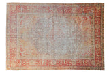 Vintage distressed Turkish Kayseri carpet, muted red-orange and beige floral medallion, 6'7