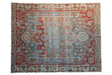 Vintage Distressed Bakhtiari rug, concentric medallions, geometric florals in dusty blue, cherry red, blush, 5'1