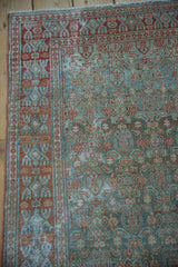 Distressed vintage Malayer rug close-up: germinating floral border, Herati field motifs.