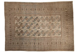 Distressed vintage Ersari carpet with tribal gul medallions in camel, beige, dusty slate, 8'4