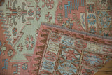 Soumac's textured flatweave back and geometric patterns in dusty blush, pale blue, ivory.