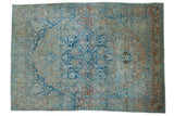 Distressed vintage Northwest Persian carpet with bold central medallion, sapphire blue, terracotta palmettes, 10'2