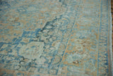 Fine Distressed Northwest Persian rug with powder blue floral patterns and fringed edge.