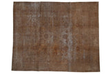 Vintage Distressed Sivas carpet with allover faded floral design in gold and dusty aubergine, 7'10