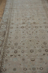 Distressed Hamadan rug runner, antique ivory Herati design field, geometric border.