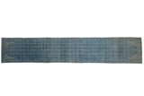 Vintage distressed Hamadan runner with powder blue and ivory repeating boteh vinery, 3'1