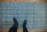 Distressed Persian Hamadan runner with repeating boteh and vinery motifs in muted powder blue, platinum.