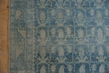 Distressed Hamadan runner with powder blue botehs, even wear, and faint foundation showing.