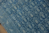 Faded sapphire and denim blue distressed pile, revealing boteh motifs on vintage Hamadan rug.