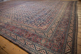 Vintage Tabriz carpet corner with dusty wine red Samovar turtle design border.