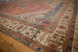 Intricate borders of a collector Bakshaish carpet showing primitive motifs and strong sky blue abrashes.