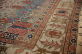 Low, hand-knotted pile of an antique Bakshaish carpet showing visible knot heads and primitive border motifs.