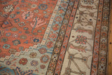 Border detail of an antique Bakshaish carpet showing primitive floral motifs in red, blue, and ivory.