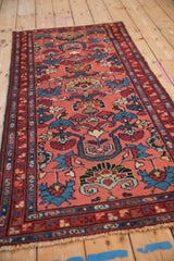 Hand-knotted vintage Mehreban runner detail: large floral blossoms and double cloud band.
