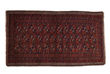 Vintage hand-knotted Belouch rug with paneled guls, wine red, navy, brown, 3' x 5'4