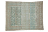 Distressed Malayer carpet features allover heart motif, heavy abrashes, powder blue and beige colors.
