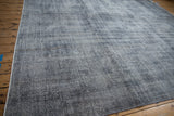 Distressed vintage Sparta rug pile, showing texture, wear, and pale blue, oxidized silver tones.