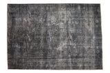 Vintage hand-knotted Turkish Sparta rug in dusty teal and charcoal with extensive overdyed wear.