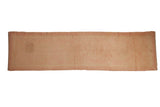 Vintage distressed Oushak rug runner with soft, subtle medallions in dusty rose and sand tones.