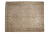 Distressed vintage Heriz rug, geometric medallion, seafoam and neutral tones, 10'5