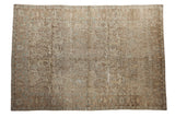 Vintage distressed Tabriz carpet with an allover forest design motif in beige, coffee brown, and dusty blue.