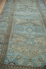 Vintage Distressed Malayer runner's powder blue Herati motif, worn pile, faint foundation.