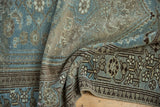 Textured, distressed Malayer runner pile with Herati motif in dusty teal and coffee brown.