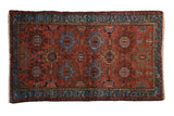 Vintage hand knotted Mehreban rug, brick red field, inverted medallions, serpent design borders in sky blue. 3'7
