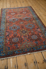 Vintage Mehreban rug's sky blue border with meandering vine and colorful serpent design.