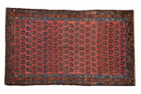Vintage Kurdish Hamadan rug with allover staggered boteh design in deep blush and sapphire blue.