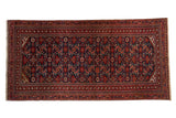 Vintage Turkmen rug runner, allover Herati design, intricate geometric borders in navy blue, cherry red, 3x6.