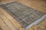 Vintage distressed Hamadan runner: intricate faded motifs, wear to knot heads, secured side cord.