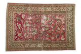 Distressed vintage Doroksh rug, dusty magenta floral vines, pale green-blue paisley border, 3'3