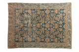 Distressed vintage Malayer rug, sky blue and terracotta Herati design with vine borders. 3'4