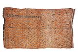 Distressed vintage Moroccan carpet, abstract burnt orange, brown, ivory patterns, 5'10