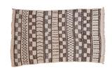 Vintage Moroccan carpet; ivory, black, beige vertical geometric bands with varied pile, 4'10