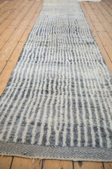 Textured ivory and charcoal Moroccan runner with abrash and a plain-woven edge.