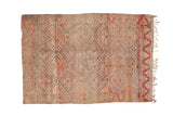 Vintage Moroccan hand-knotted rug, geometric floral pattern, blush pink and beige, 4'7